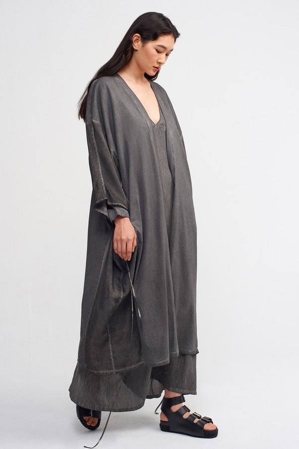 Nu String Detailed Loose Kimono Black