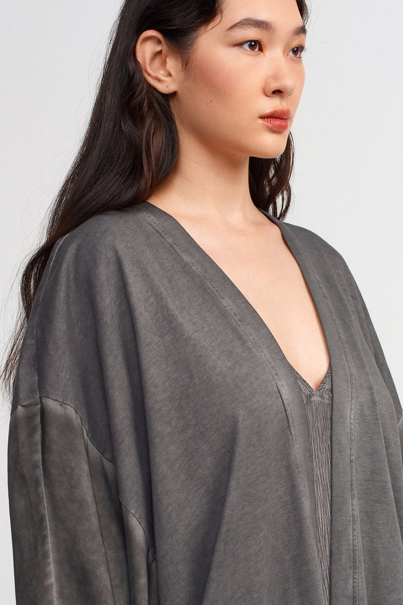 Nu String Detailed Loose Kimono Black