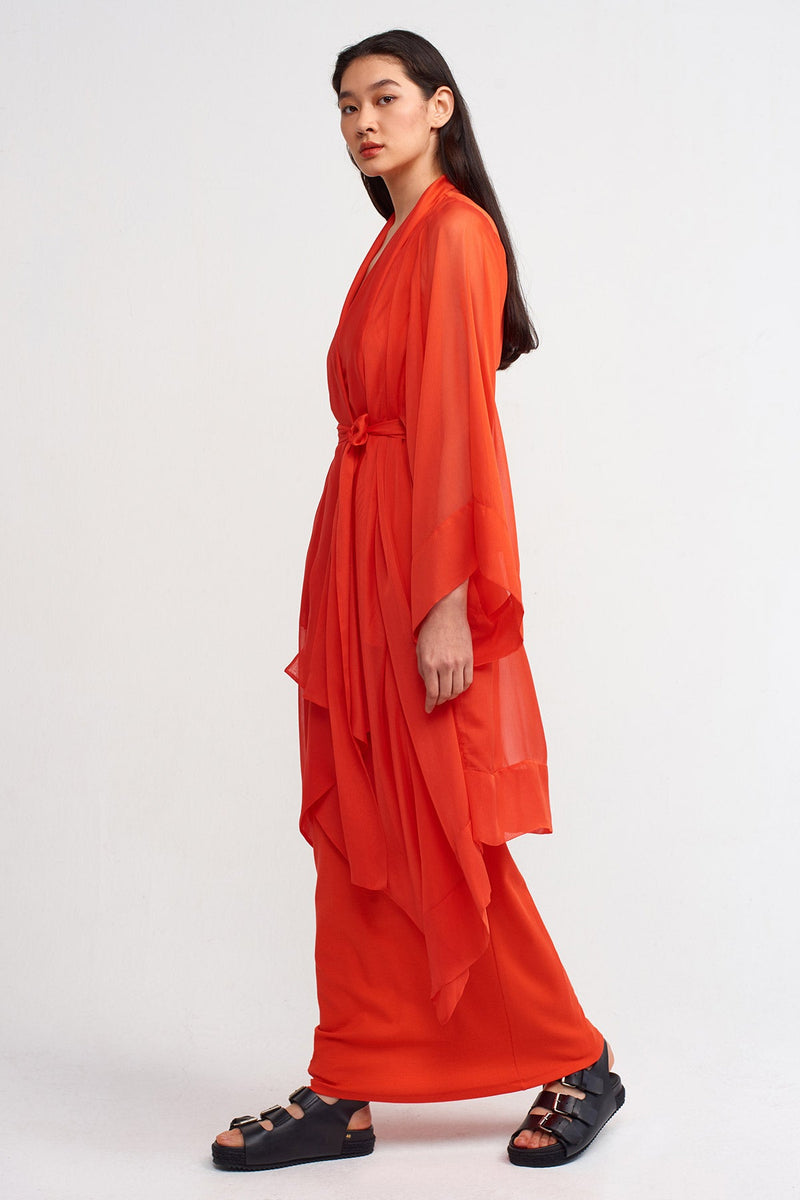 Nu Solid Chiffon Kimono Outerwear Orange