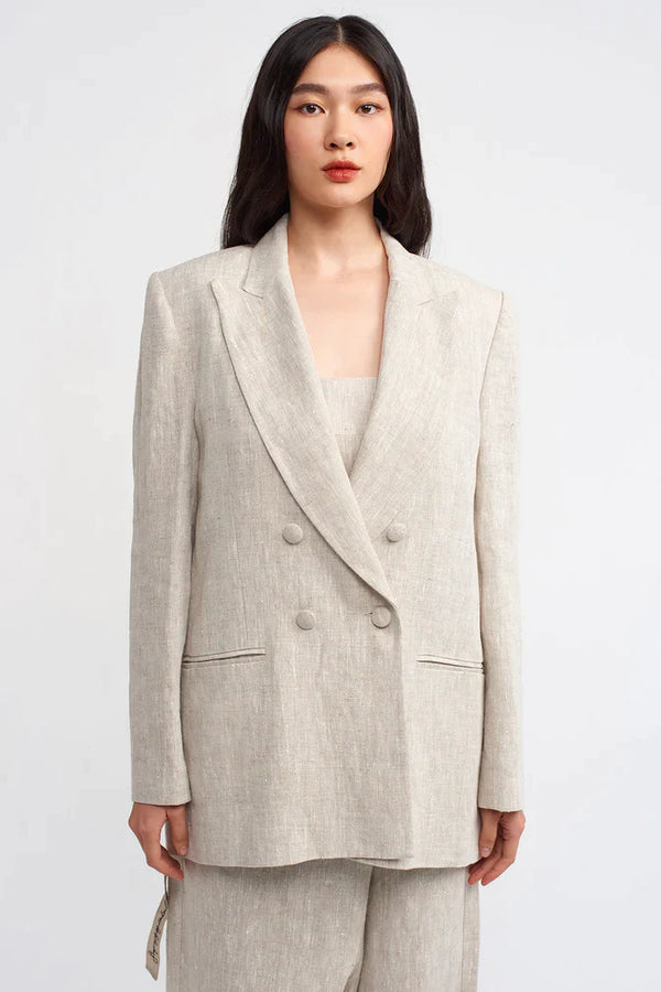 Nu Textured Double Breasted Blazer Light Grey