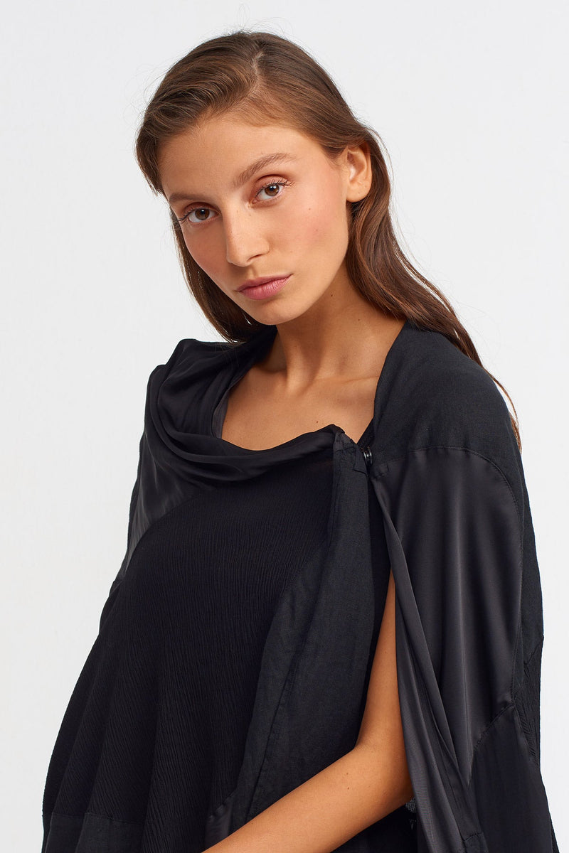 Nu Solid Pleated Detail Shawl Black