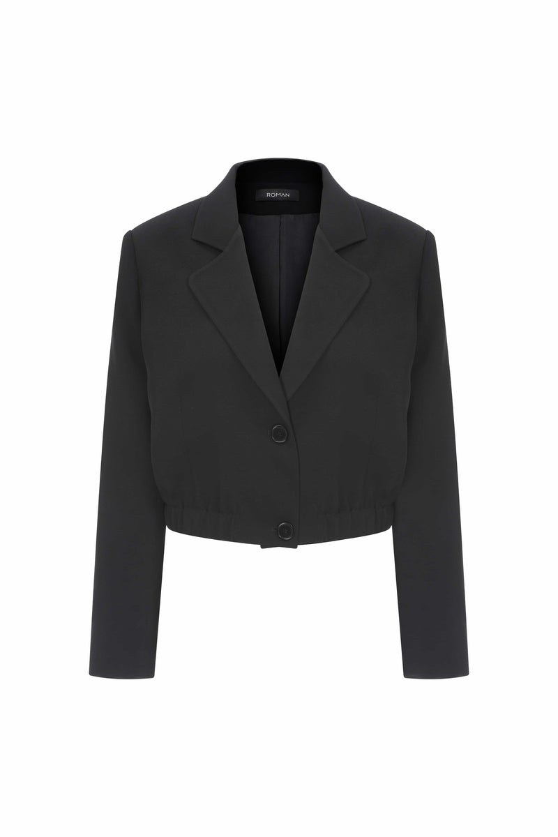 Roman Silk Crepe Elasticated Waist Jacket Black