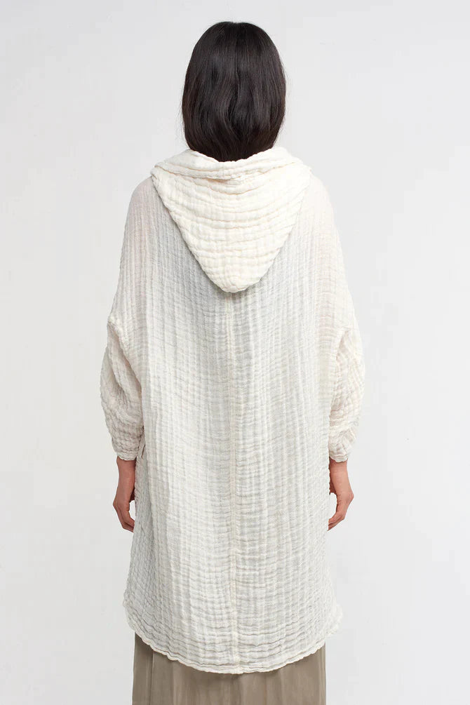 Nu Textured Hooded Midi Coat Off White