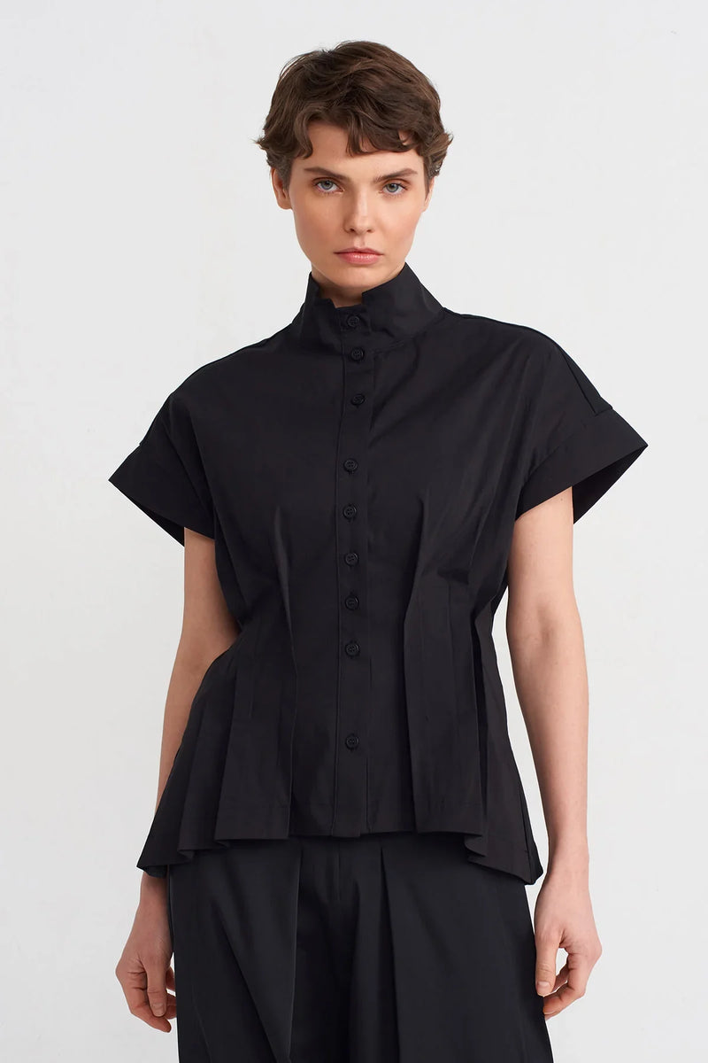 Nu Short Sleeve Shirt With Back Ribbon Detail Black