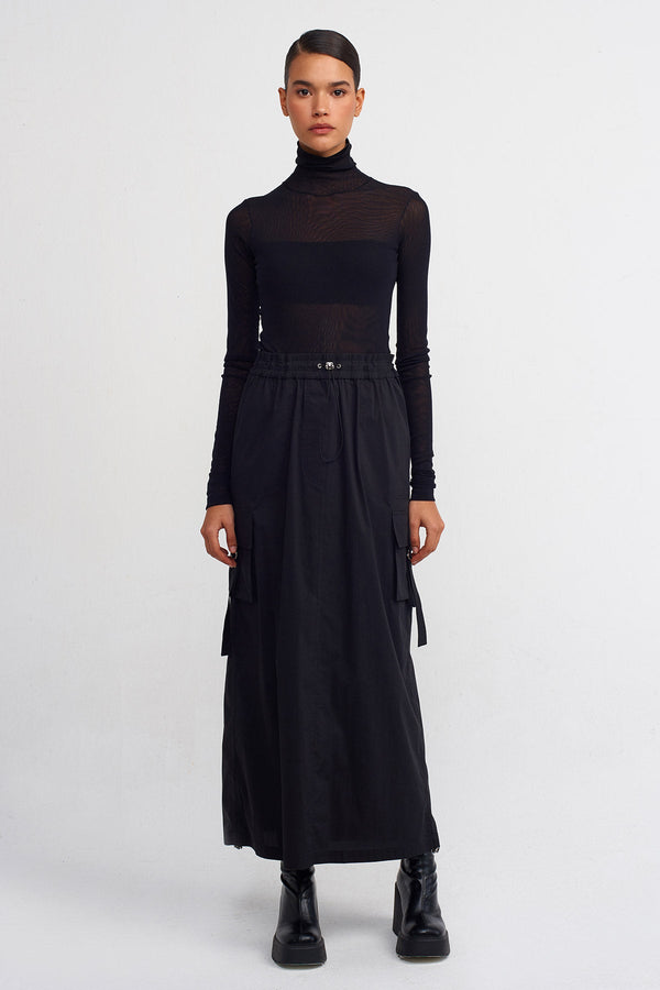 Nu Long Poplin Cargo Skirt Black