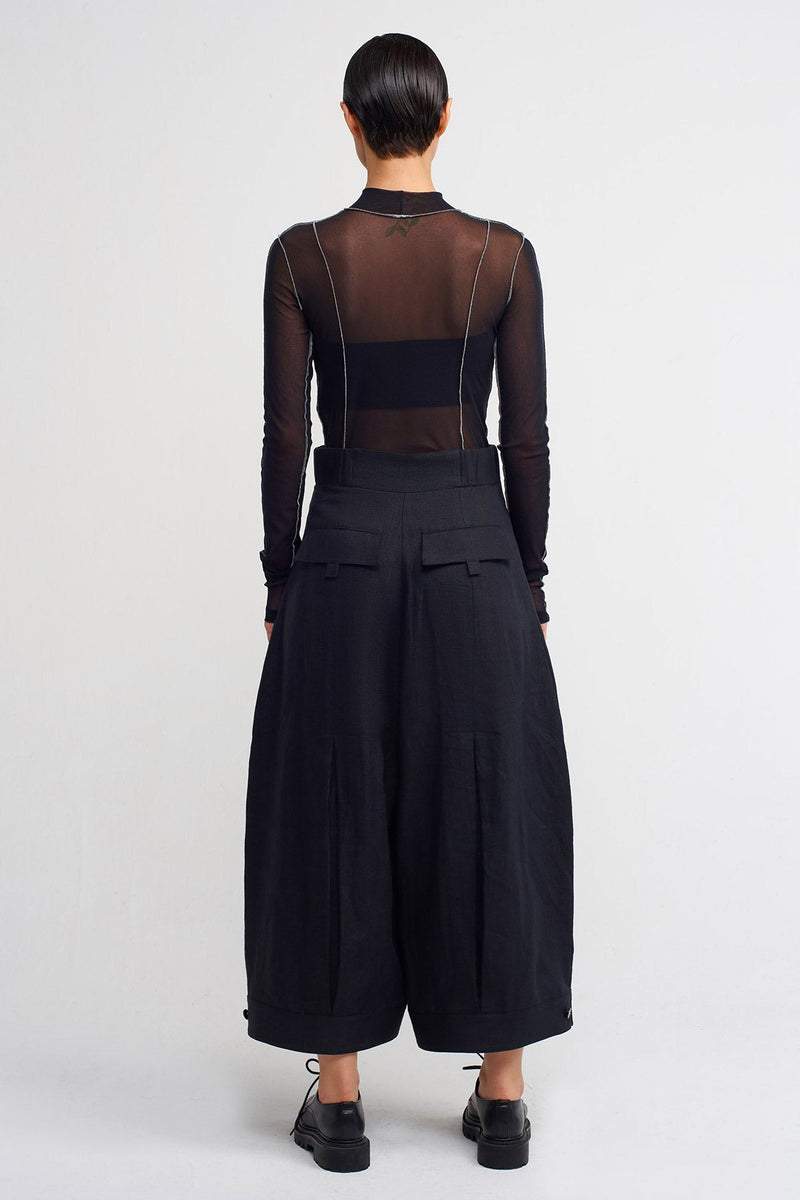 Nu Wrap Closure Wide-Leg Linen Trousers Black