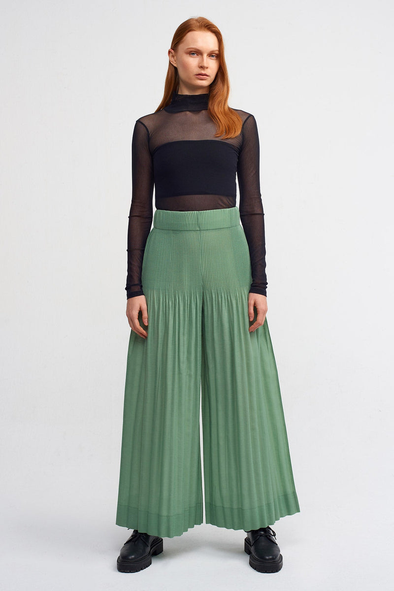 Nu Fine Pleated Wide-Leg Trousers Green