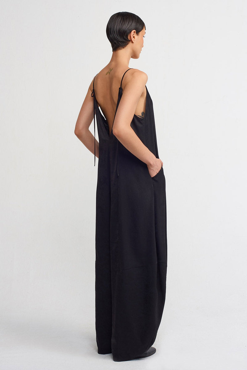 Nu Velvet-Look Satin Jumpsuit Black