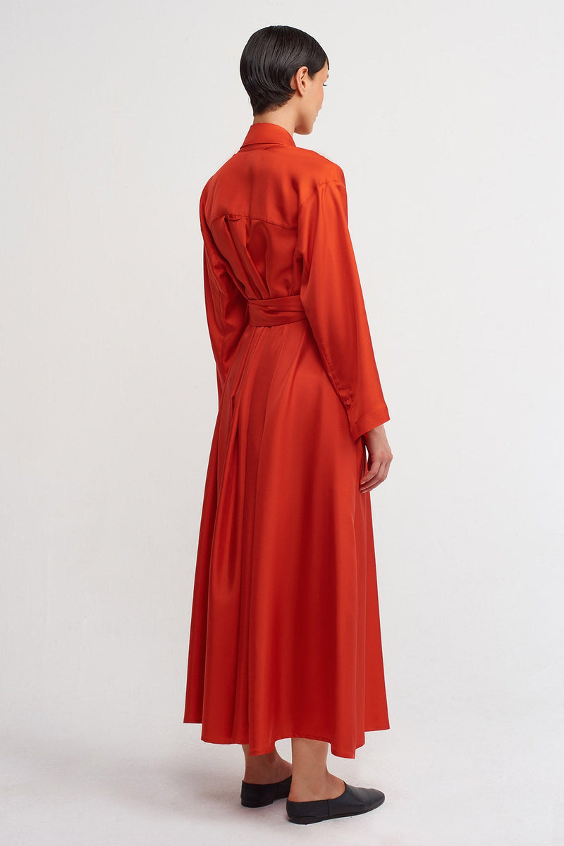 Nu Cross-Tie Detail Long Dress Red