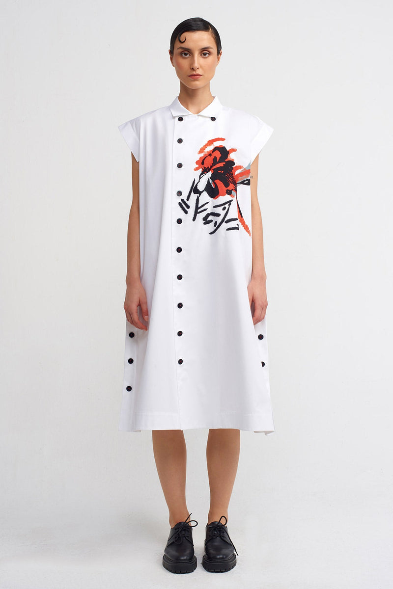 Nu Print And Embroidery Detailed Dress Off White/Black