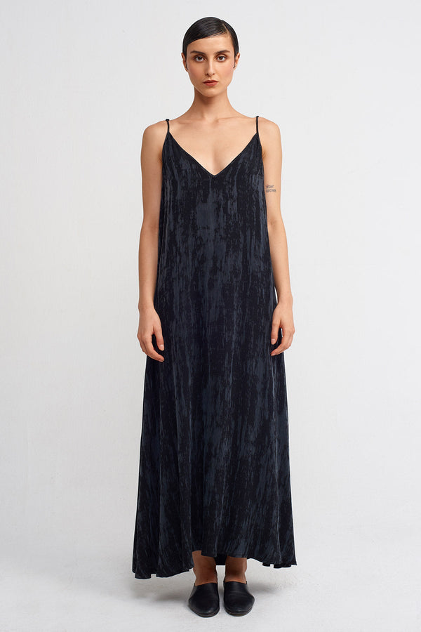 Nu Thin-Strap Velvet-Look Long Dress Black