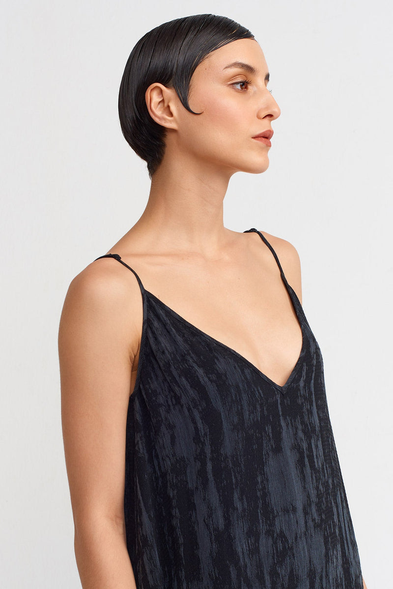 Nu Thin-Strap Velvet-Look Long Dress Black