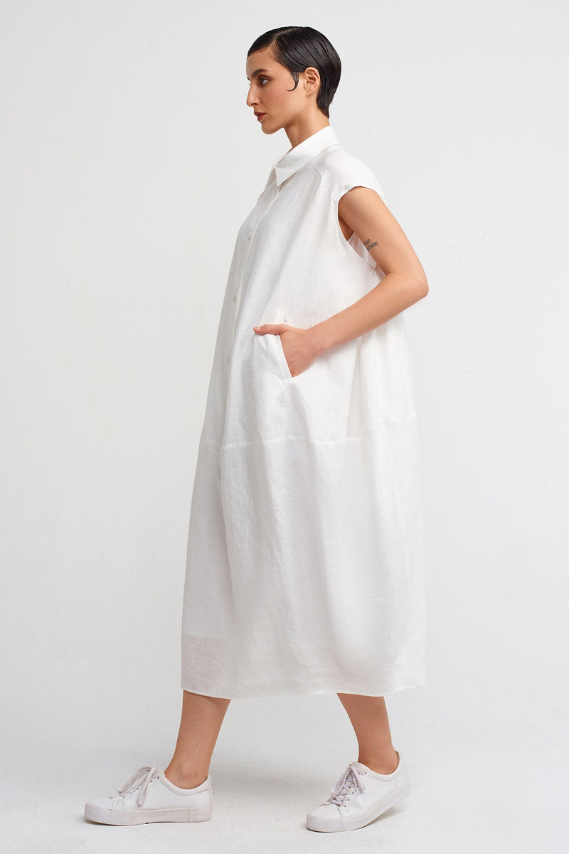 Nu Shirt Collar Midi Dress Off White