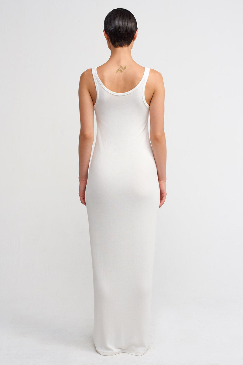 Nu Long Slim Ribbed Dress Off White