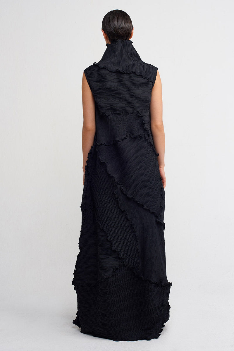 Nu Stitch-Detailed Pleated Long Dress Black