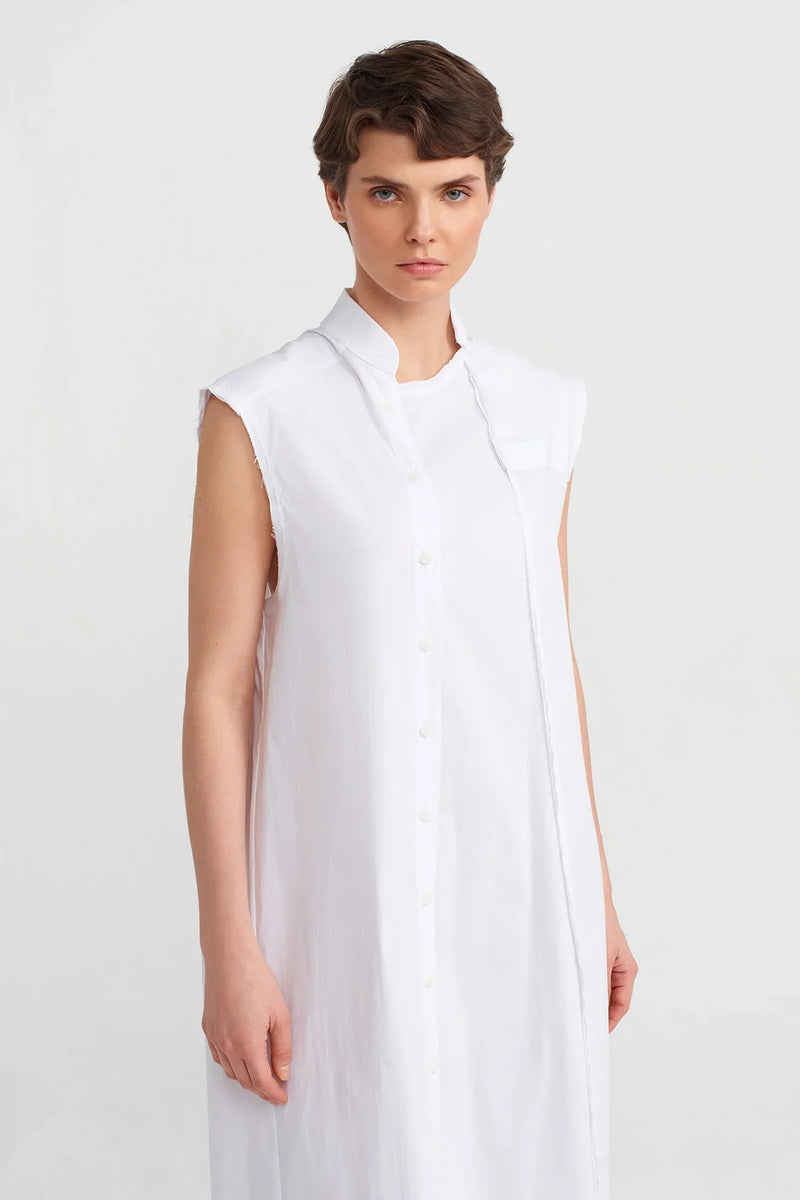 Nu Mock Neck Sleeveless Midi Dress Off White