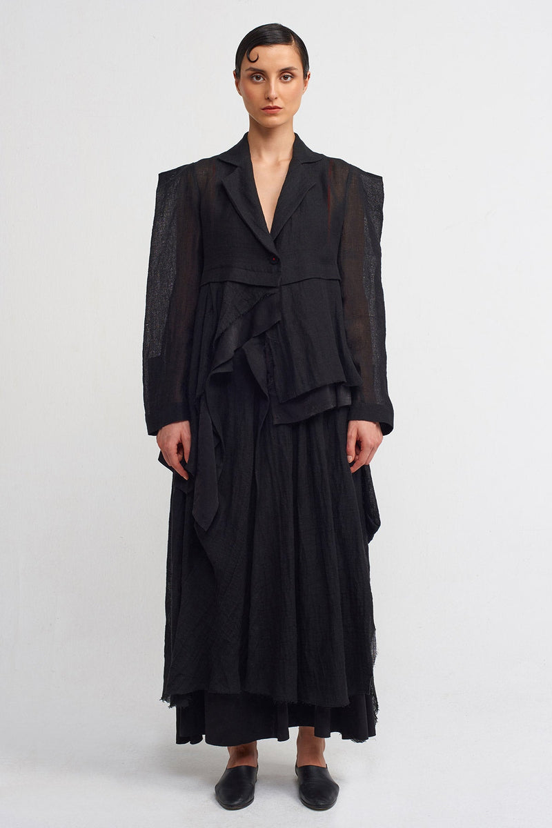 Nu Square-Shoulder Linen Jacket Black