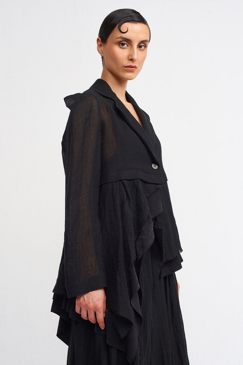 Nu Square-Shoulder Linen Jacket Black