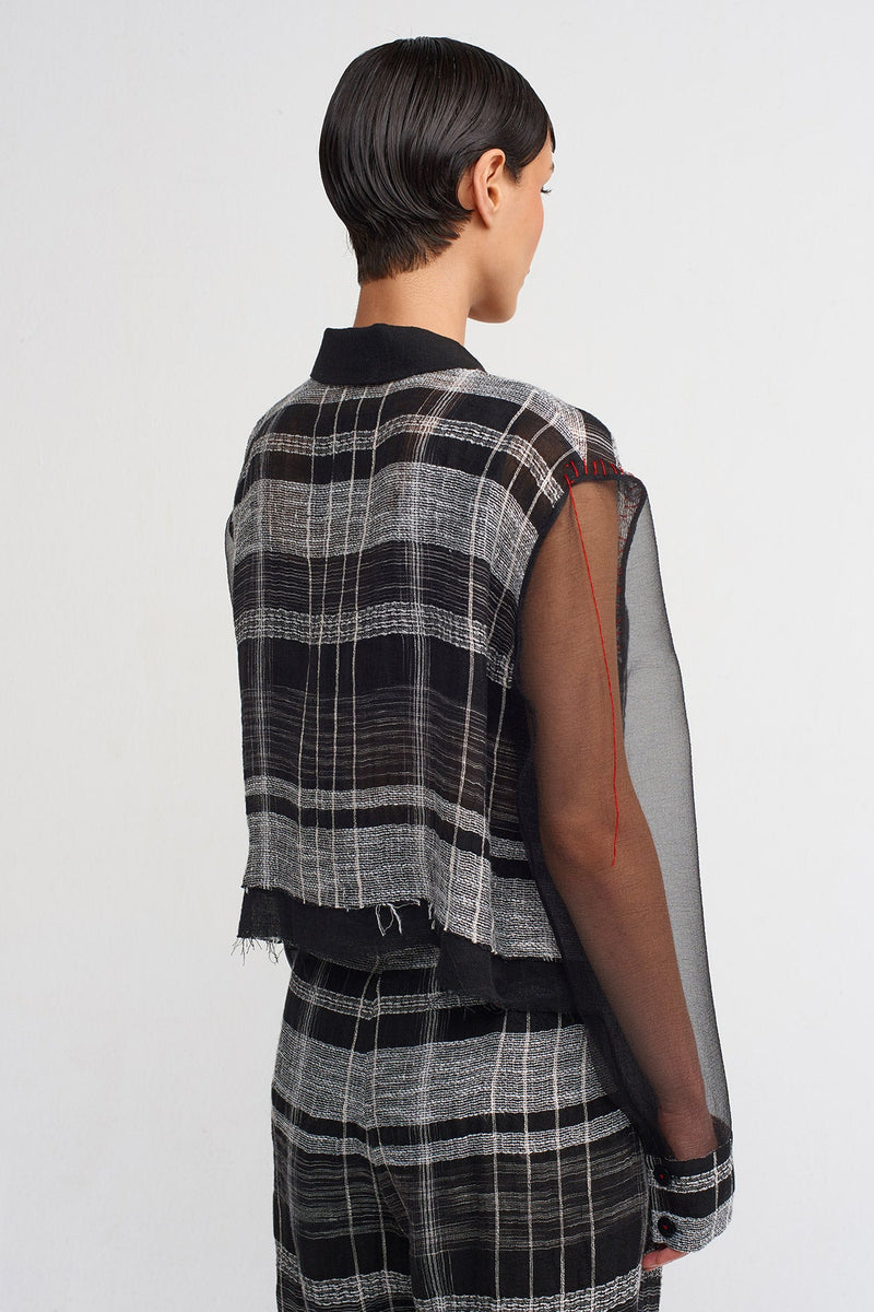 Nu Organza Sleeves, Plaid Short Jacket Black