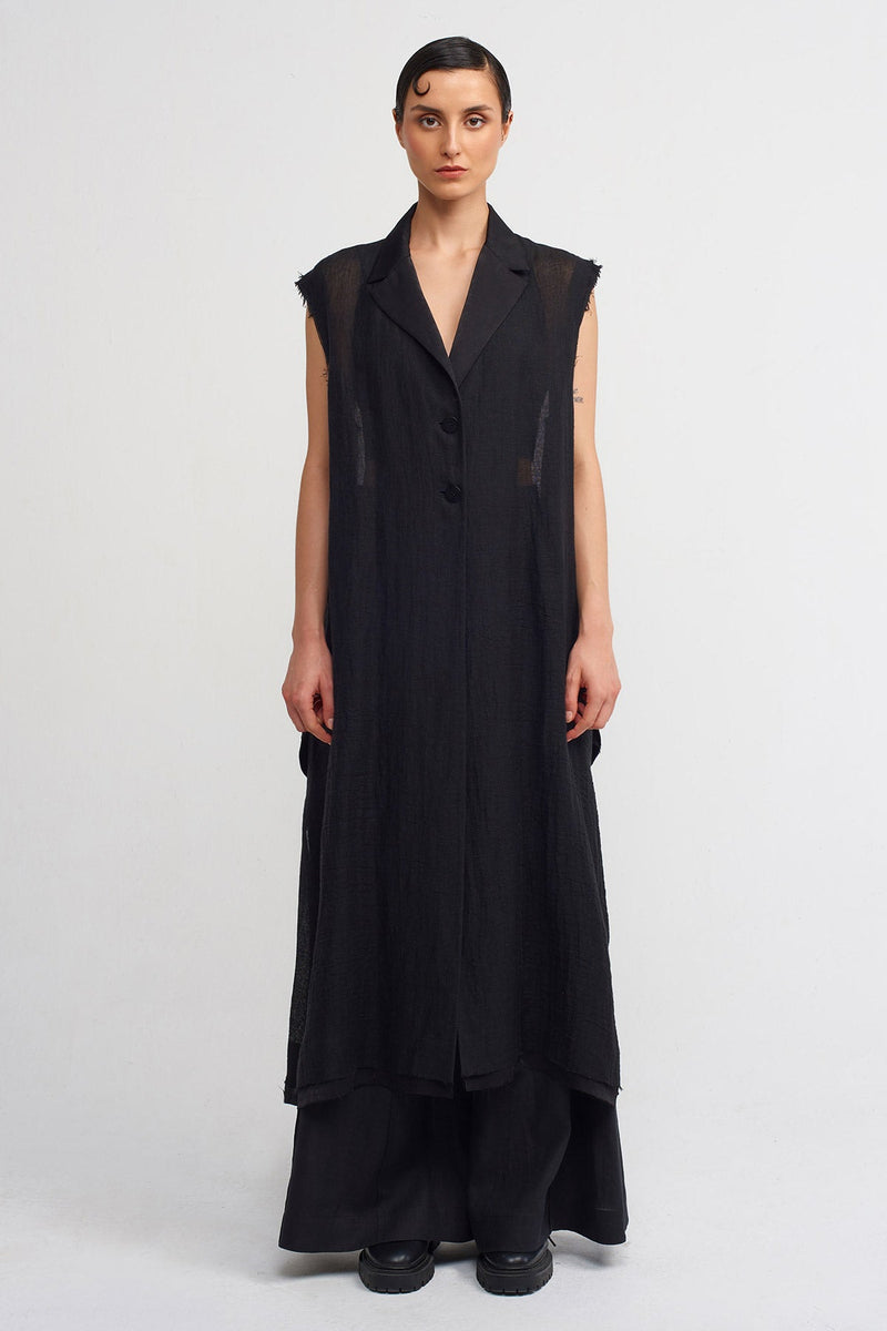 Nu Long Linen Vest Black