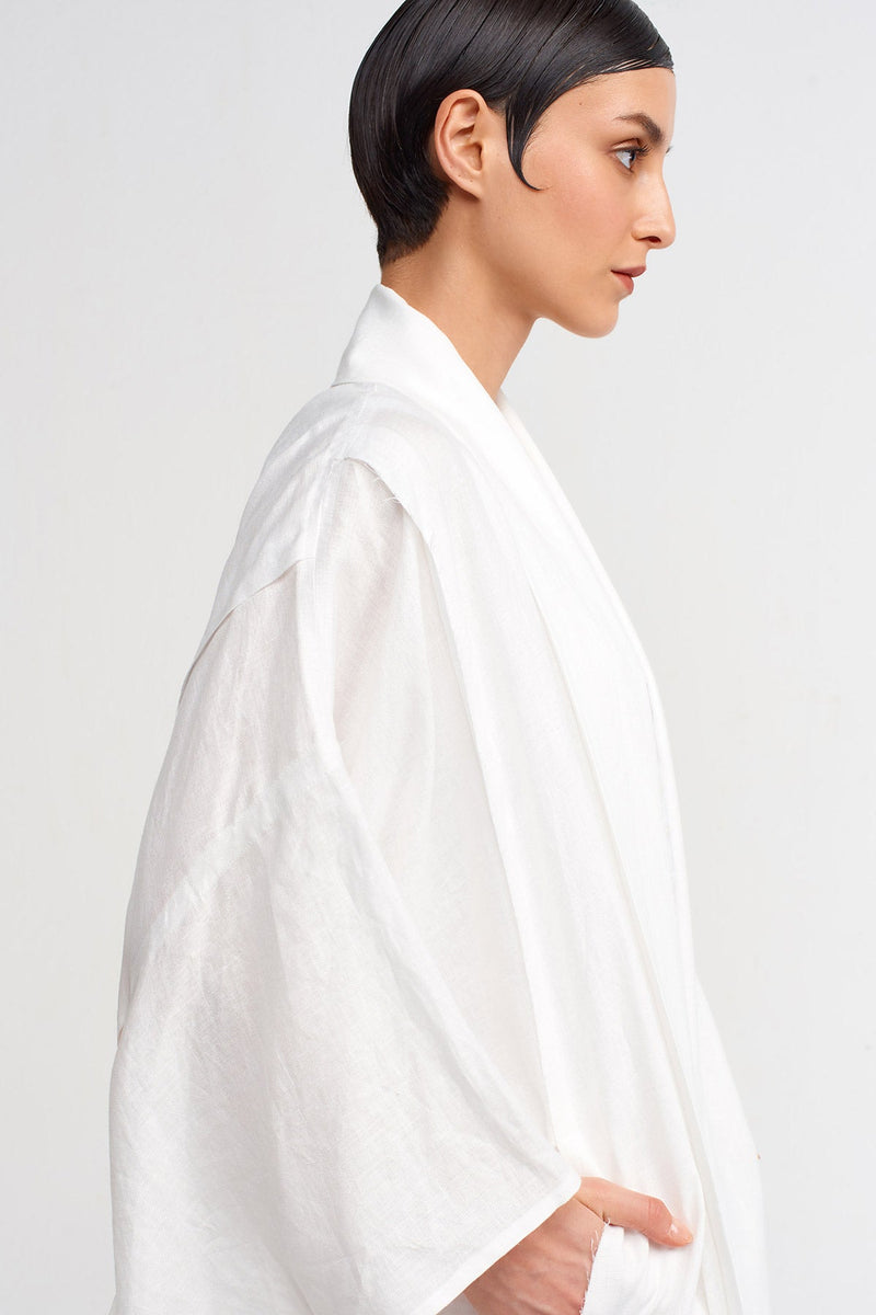 Nu Long Linen Kimono Off White