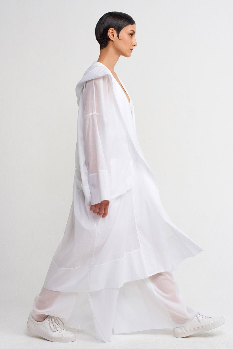 Nu Hooded Long Chiffon Jacket Off White Wardrobe Fashion QA