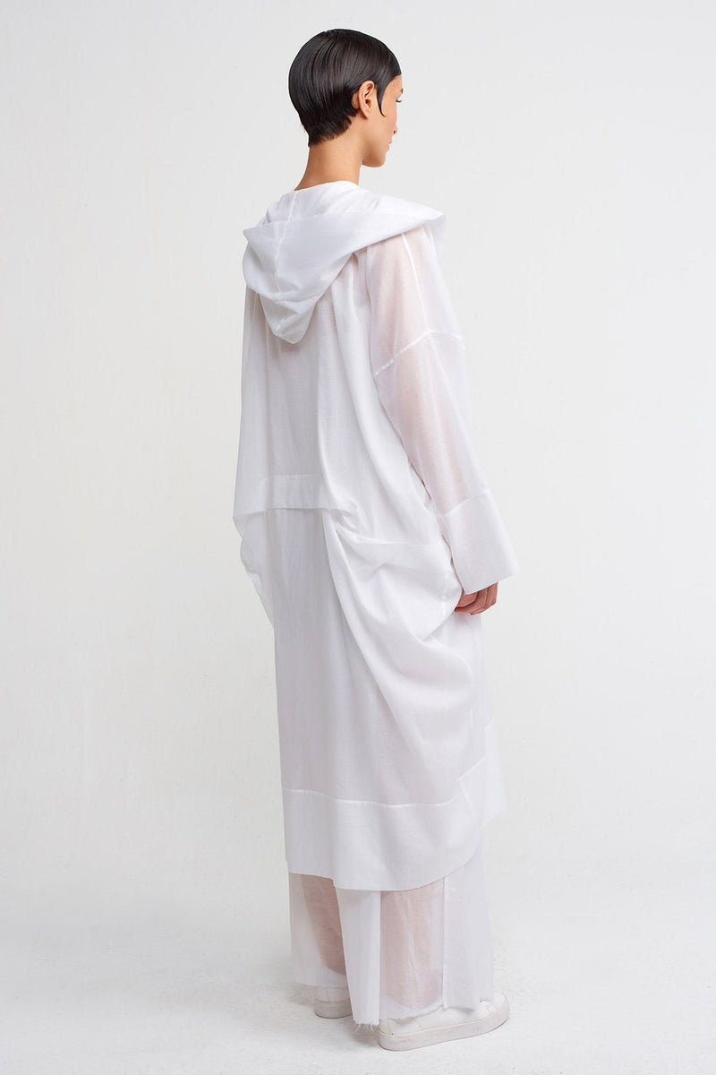 Nu Hooded Long Chiffon Jacket Off White