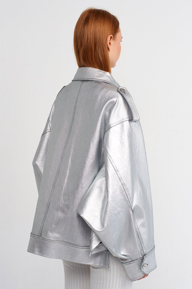 Nu Epaulet Short Biker Jacket Silver