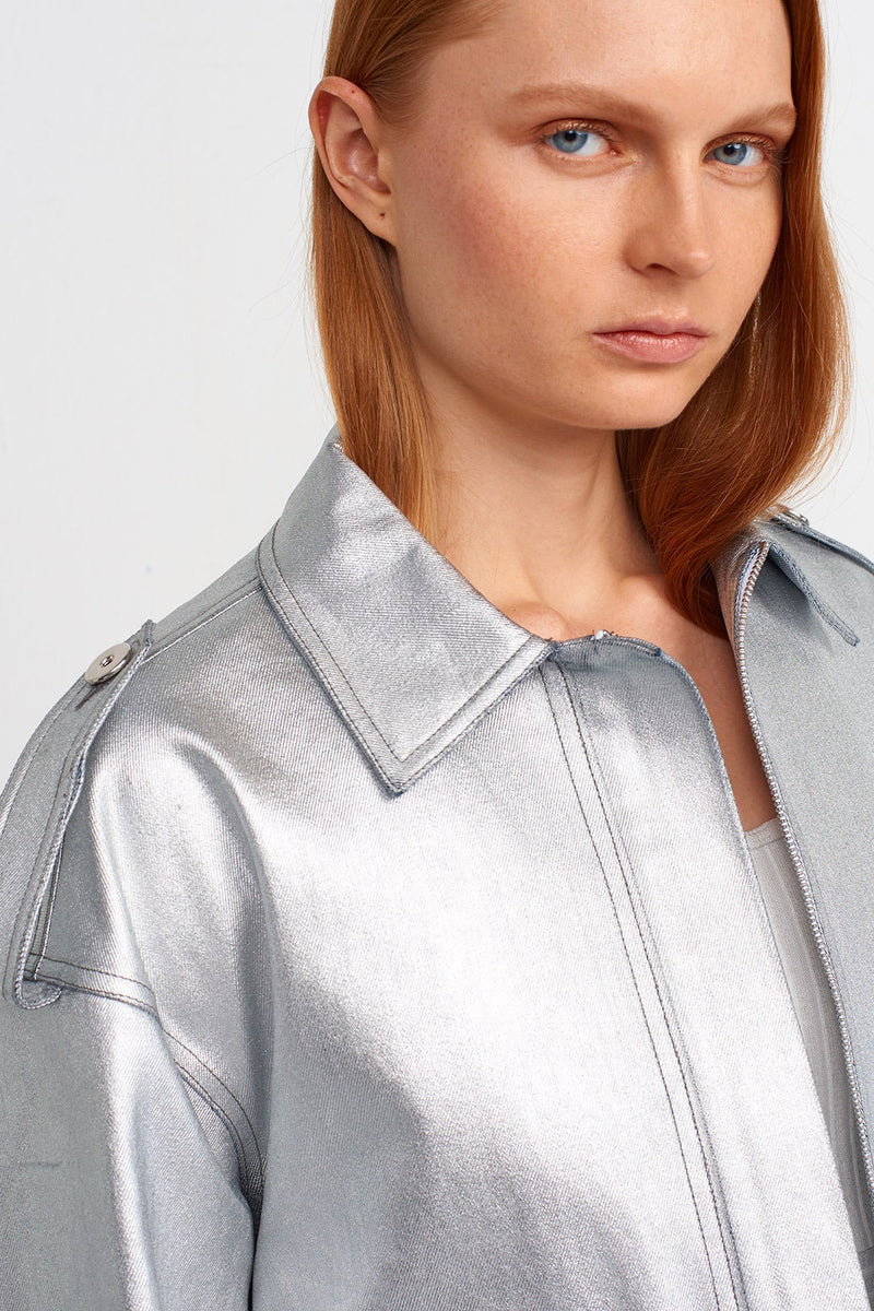 Nu Epaulet Short Biker Jacket Silver