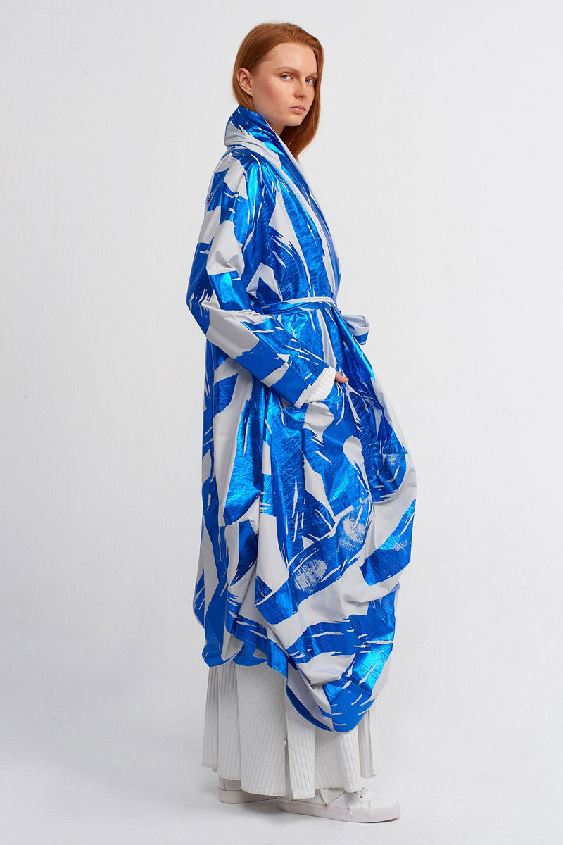 Nu Foil-Printed Long Jacket Blue