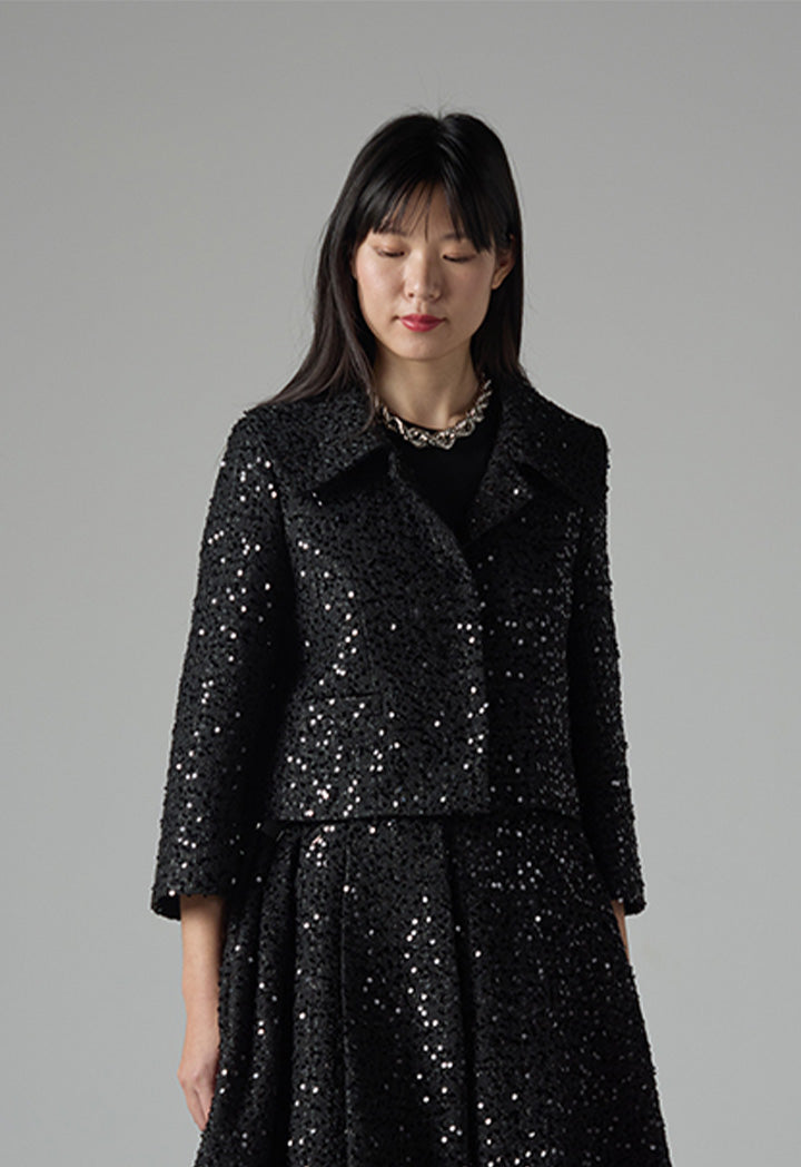 Choice Solid Long Sleeve Tweed Jacket Black