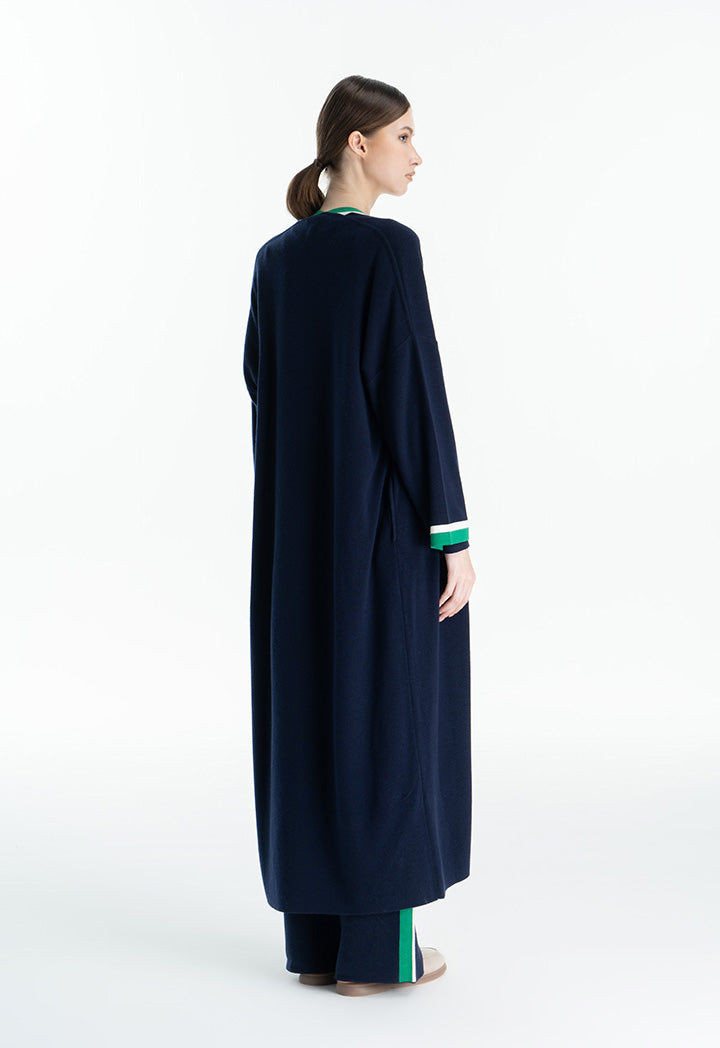 Choice Two Tone Stripe Border Abaya Navy