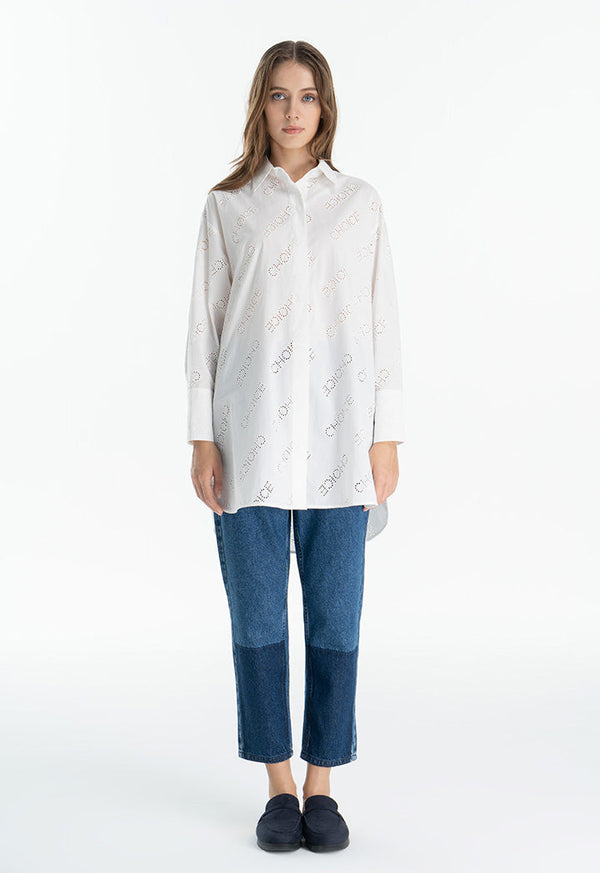 Choice Eyelet Logo Solid Shirt Offwhite